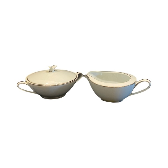 Noritake White and Silver Sugar and Creamer Set - Picture 1 of 6